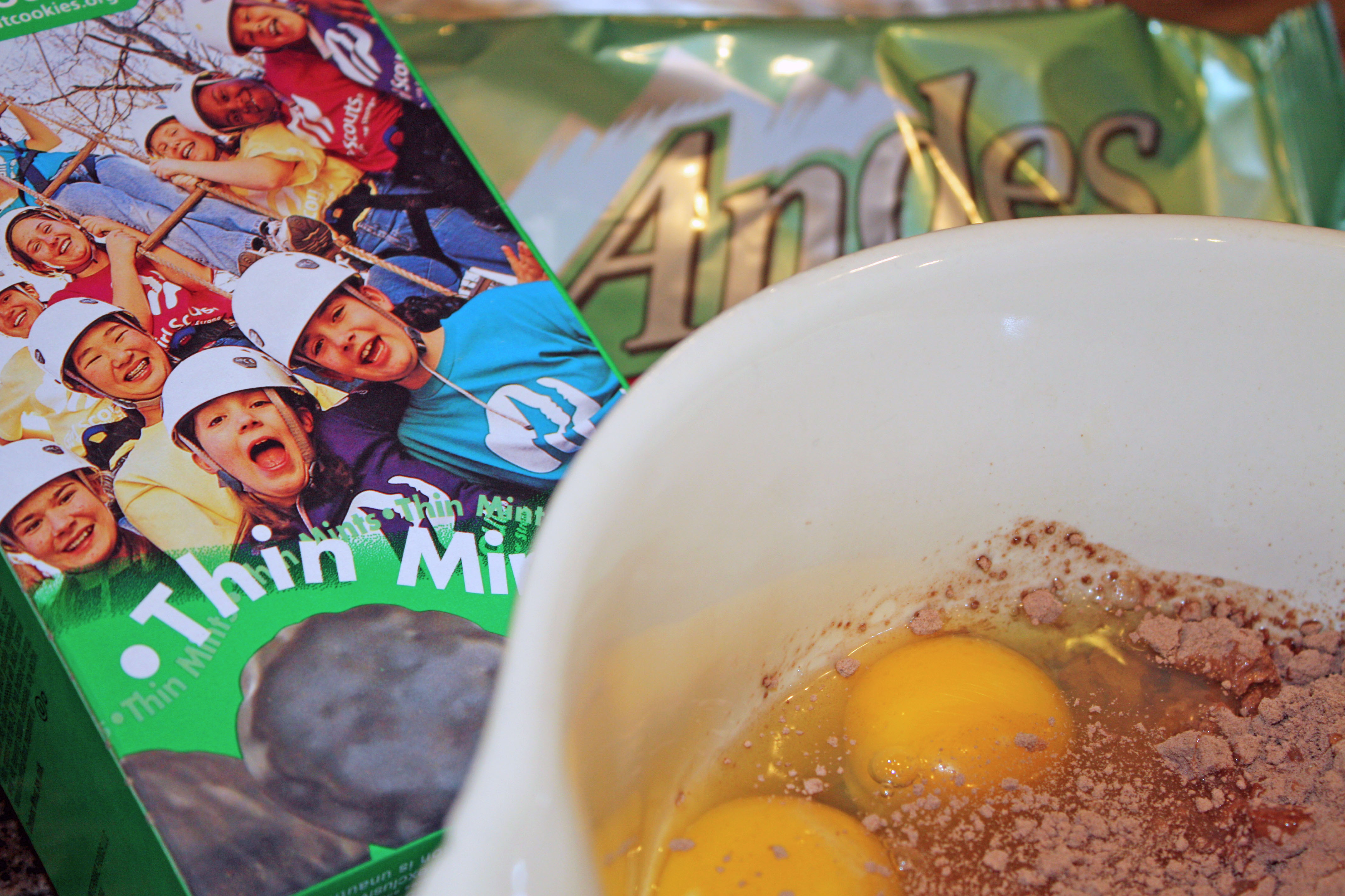 Mixing Thin Mint Brownies