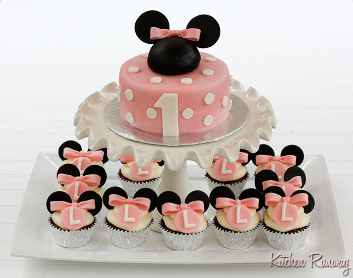 minnie mouse cake and cupcakes for girl's 1st birthday