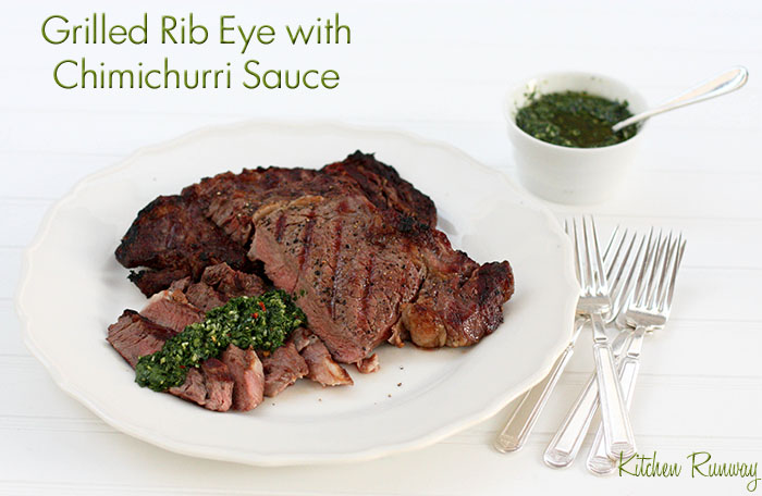 grilled rib eye with chimichurri sauce